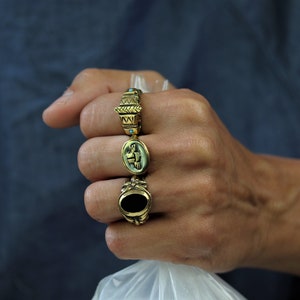 Scarab gold signet ring men and women made in solid bronze image 5