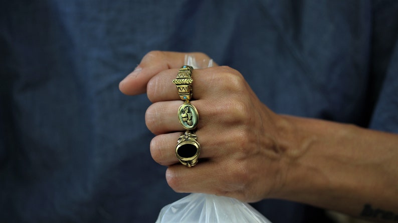 Scarab gold signet ring men and women made in solid bronze image 5