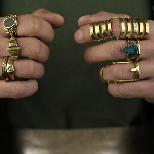 Aztec turquoise stones gold ring boho style made in solid bronze image 3