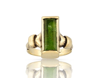 Faceted rectangular Dioptase Green Quartz crystal Ring  set on solid sterling silver or yellow bronze-made to order