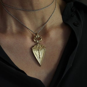Victorian Heart Pendant Necklace with sterling silver chain- Pendant Made in Bronze