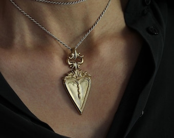 Victorian Heart Pendant Necklace with sterling silver chain- Pendant Made in Bronze