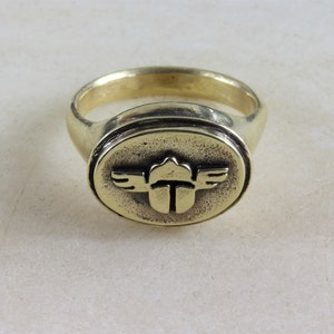 Scarab gold signet ring men and women made in solid bronze image 3