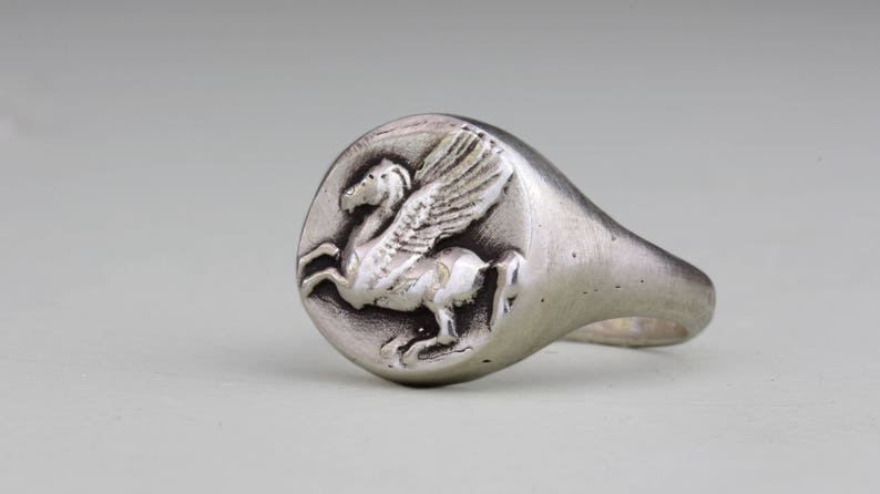 Ancient coin Pegasus silver signet ring made In sterling silver Or 18 k yellow gold plate over silver image 2