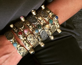 Agate Stone Cuff: Retro Boho Bronze Adjustable Bracelet