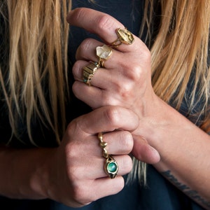 Aztec turquoise stones gold ring boho style made in solid bronze image 5
