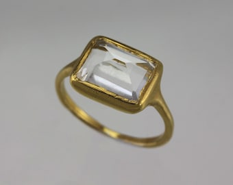 Clear Quartz handcarved solitaire ring-made to order
