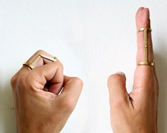 Minimalist geometric hinged ring in Silver and gold- adjustable - sterling silver or yellow bronze