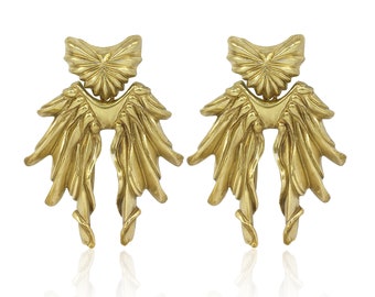 Boucles d’oreilles pendantes Phoenix dorées en bronze