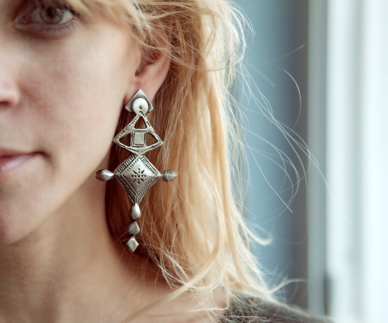 Moroccan style Silver or gold engraved earrings boho antique style Tuareg inspired image 4