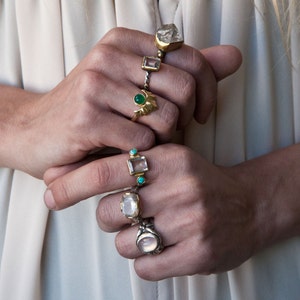 Turquoise and Emerald cut Clear Quartz in sterling silver and gold vintage style ring-made to order image 4