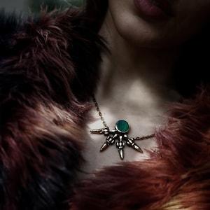 Unity Necklace-Green Agate Stone Handcarved Gold Statement Necklace - made in solid bronze