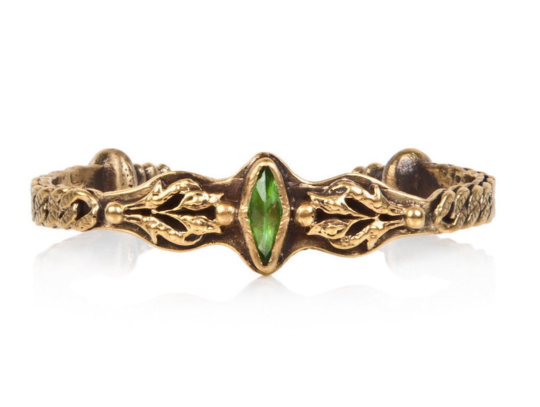 Gold Cuff with Green Stone Ends