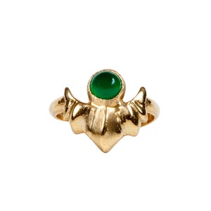 Green Agate Gold Sun Handcarved adjustable Ring Vintage Style Jewelry Made In Solid Yellow Bronze image 1