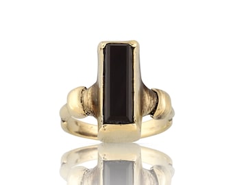 Faceted Black Onyx vintage style Ring  set on solid yellow bronze-made to order