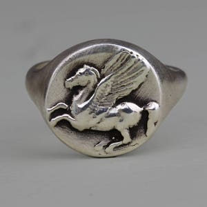 Ancient coin Pegasus silver signet ring made In sterling silver Or 18 k yellow gold plate over silver image 1