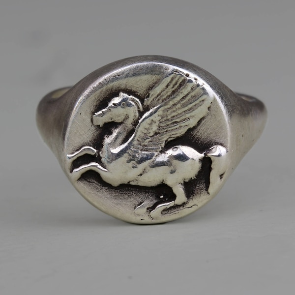 Ancient coin Pegasus silver signet ring - made In sterling silver Or 18 k yellow gold plate over silver