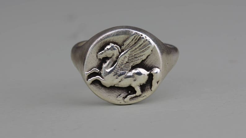 Ancient coin Pegasus silver signet ring made In sterling silver Or 18 k yellow gold plate over silver image 1