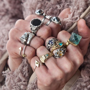 Aztec turquoise stones gold ring boho style made in solid bronze image 9