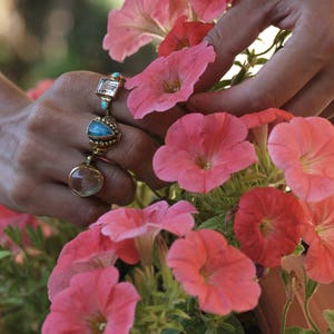 Turquoise and Emerald cut Clear Quartz in sterling silver and gold vintage style ring-made to order image 2