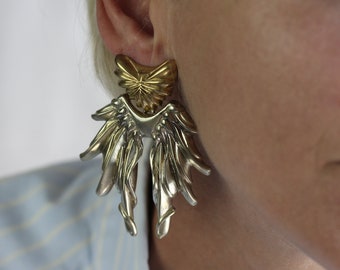 Phoenix dangling earrings gold and silver