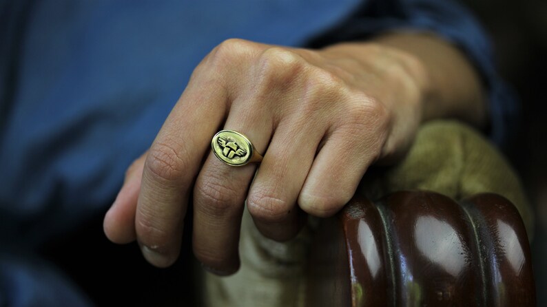 Scarab gold signet ring men and women made in solid bronze image 2