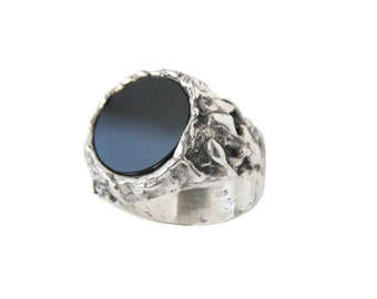 Onyx Stone Ring Men and Women-Large Solid Silver Witch Ring - Dark Boho - Made To Order