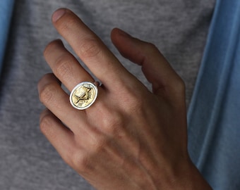 Pontem-zegelring sterlingzilver met brons