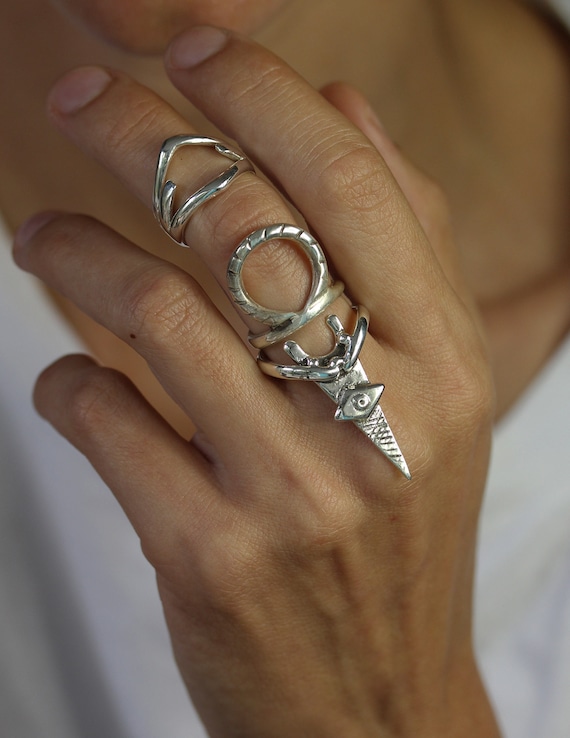Triple guerrier Armure Bague en argent sterling serti de style gothique grave pour femmes en argent sterling massif Etsy Canada