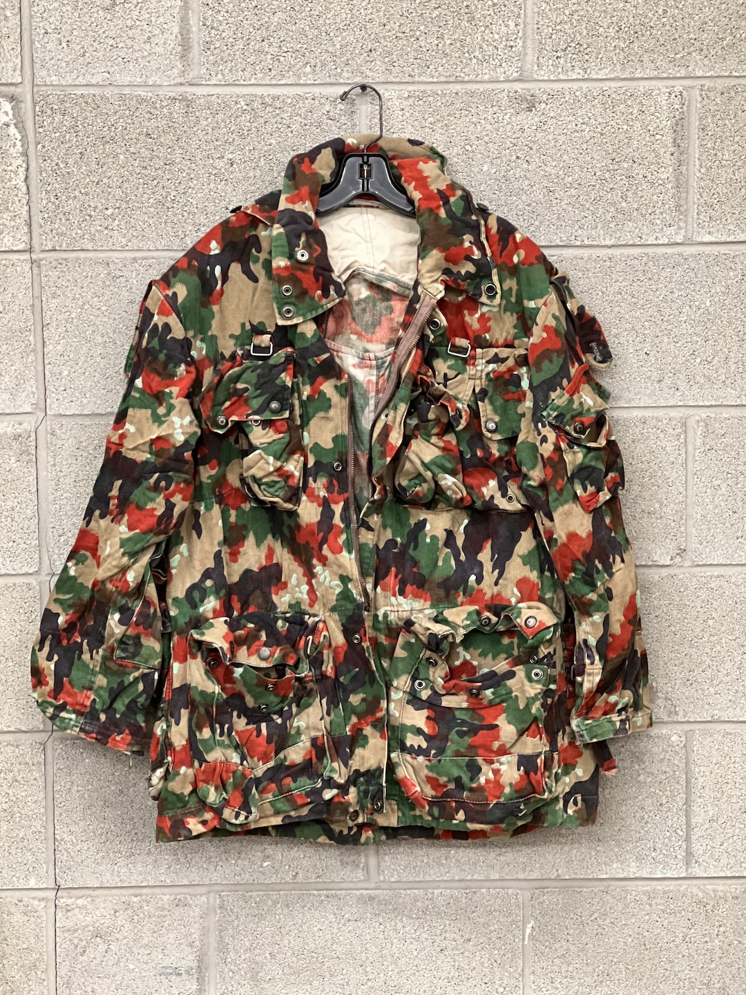 Vintage 1960s Swiss Camo Camouflage Military Jacket Pizza Camo Smock
