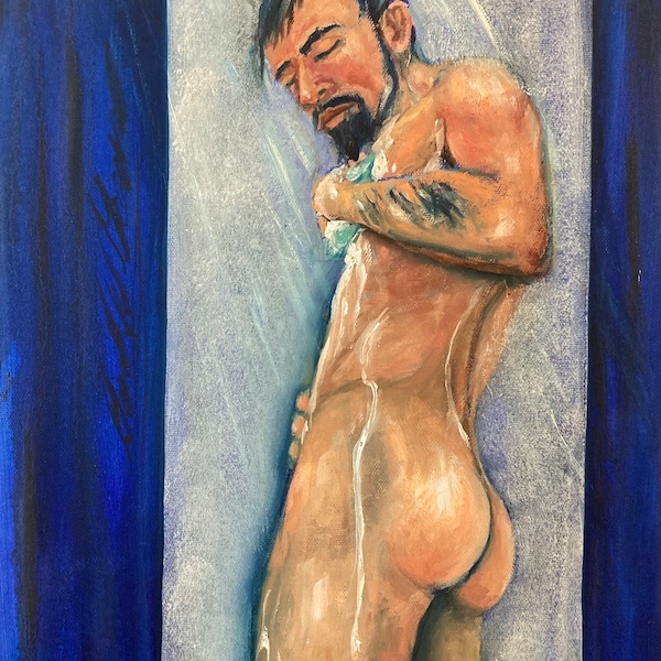 Nude Gay Art “Soapy Bottom”  Young Man Male oil painting by Dan Green