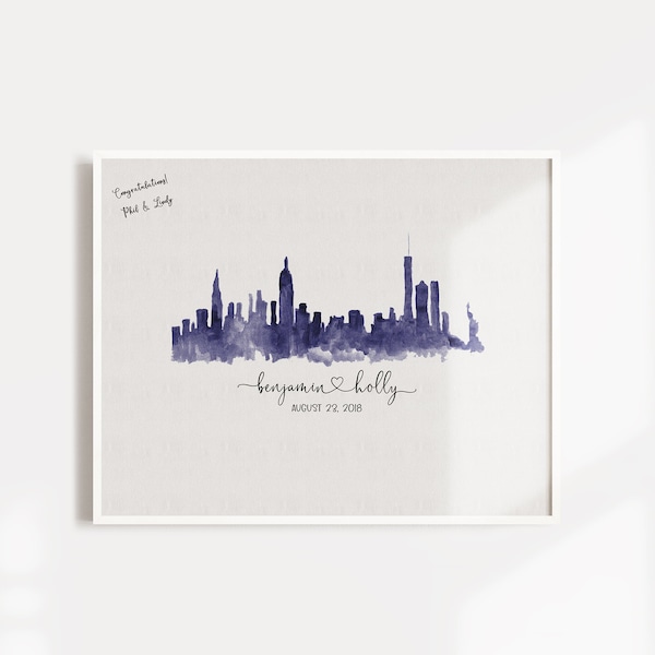 Unique Watercolor Skyline Guest Book Alternative - Wedding Guest Book - Watercolor Map Guest Book - City Skyline Guest Sign-In - Guestbook