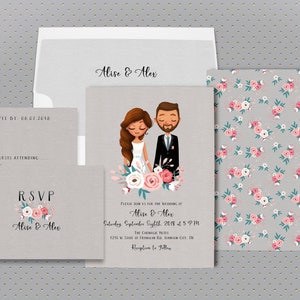 Illustrated Couple, Wedding Invitation, Couples Portrait, Unique Wedding Invite, Printable Invite  Invitation Suite, Wedding Portrait,