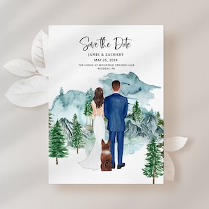 Unique Mountain Save the Date, Outdoors Save the Date Card, Illustrated Couple Invite, Printable Save the Date, Photo Save the Date