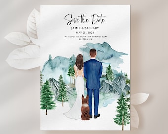 Unique Mountain Save the Date, Outdoors Save the Date Card, Illustrated Couple Invite, Printable Save the Date, Photo Save the Date