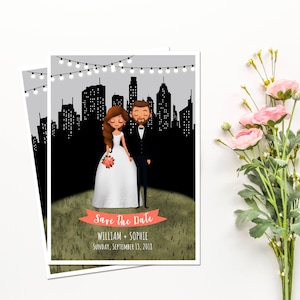Unique Save the Date, City Save the Date, Illustrated Couple Invite, Custom Save the Date, Save the Date, Couples Portrait,
