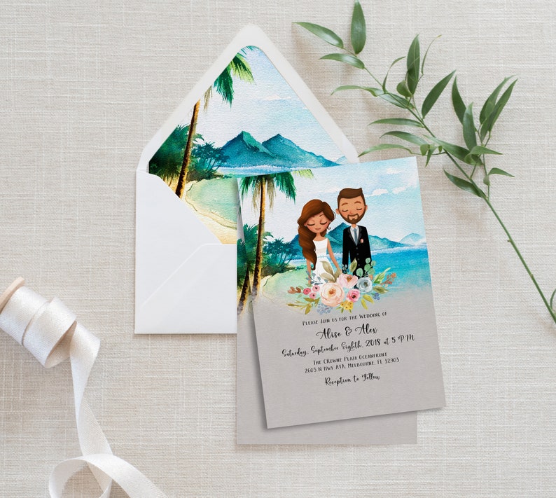Unique Beach Wedding Invitation Couples Portrait Unique Etsy