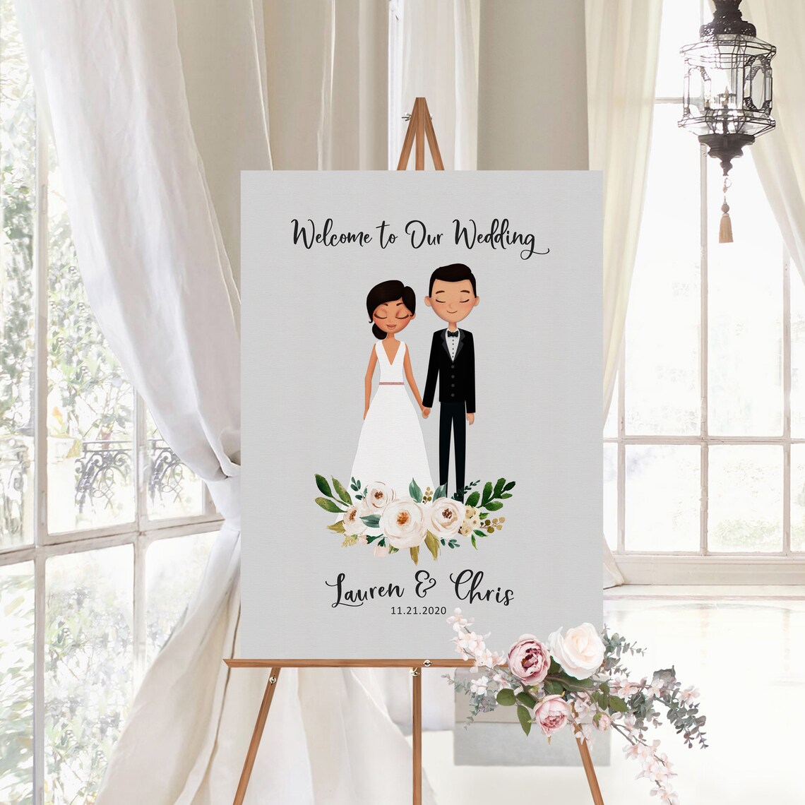Custom Portrait Wedding Welcome Sign Illustrated Portrait - Etsy