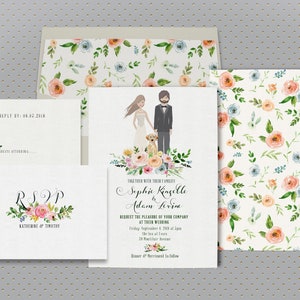 Illustrated Couple, Wedding Invitation, Couples Portrait, Unique Wedding Invite, Printable Invite  Invitation Suite, Wedding Portrait,