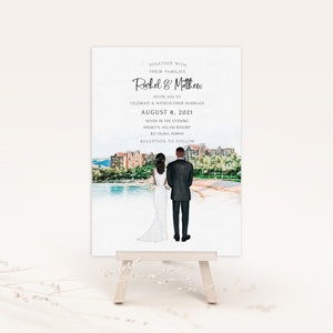 Personalized Venue, Custom Venue Invitation,  Travel Wedding Invitations, Custom Illustrated Portrait, Unique Wedding Invite