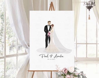 Wedding Welcome Sign or Guestbook Alternative, Wedding Sign, Guestbook Sign, Illustrated Portrait, Wedding Portrait, Portrait Guestbook
