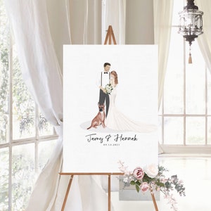 Wedding Welcome Sign or Guestbook Alternative, Wedding Sign, Guestbook Sign, Illustrated Portrait, Wedding Portrait, Portrait Guestbook image 1