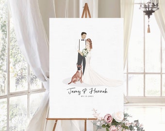 Wedding Welcome Sign or Guestbook Alternative, Wedding Sign, Guestbook Sign, Illustrated Portrait, Wedding Portrait, Portrait Guestbook