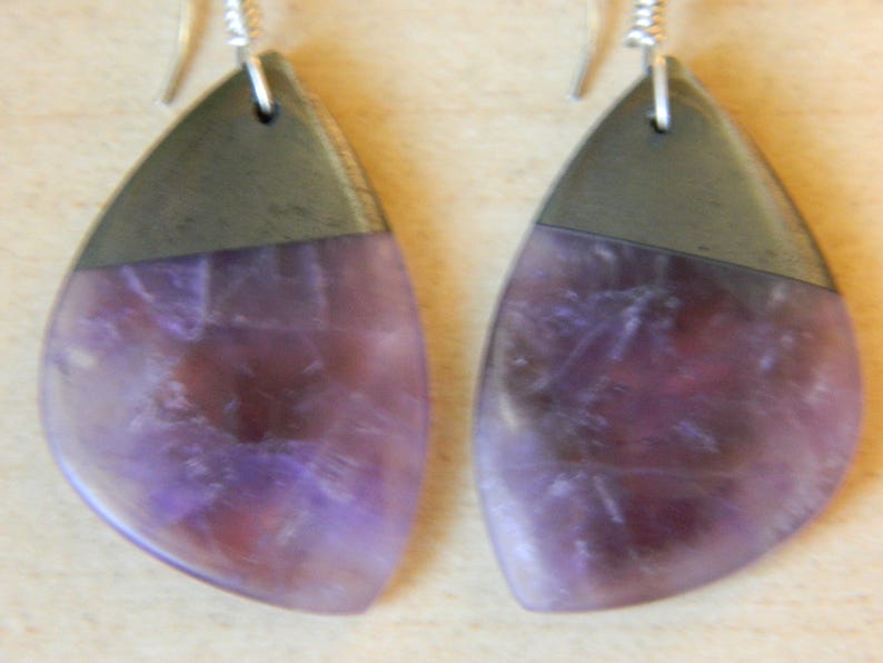 Amethyst Dangles Purple Stones Hematite Earrings Purple Earrings Purple Stone Earrings Amethyst Earrings Gray Stones Lavender Stones