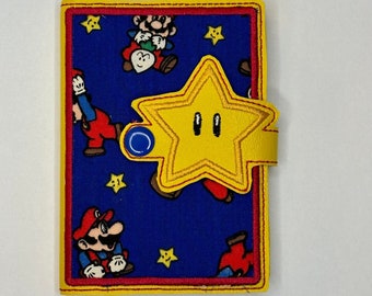 Super Game Power Star Mini Composition Book Snap Cover ITH | Retro Gaming Machine Embroidery Design | 5x7 & 6x11 In The Hoop Notebook Sleeve