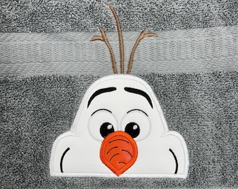 Snowman Peeker Embroidery Design: Applique for Hooded Towels (5x7 Hoop) (Digital Download)