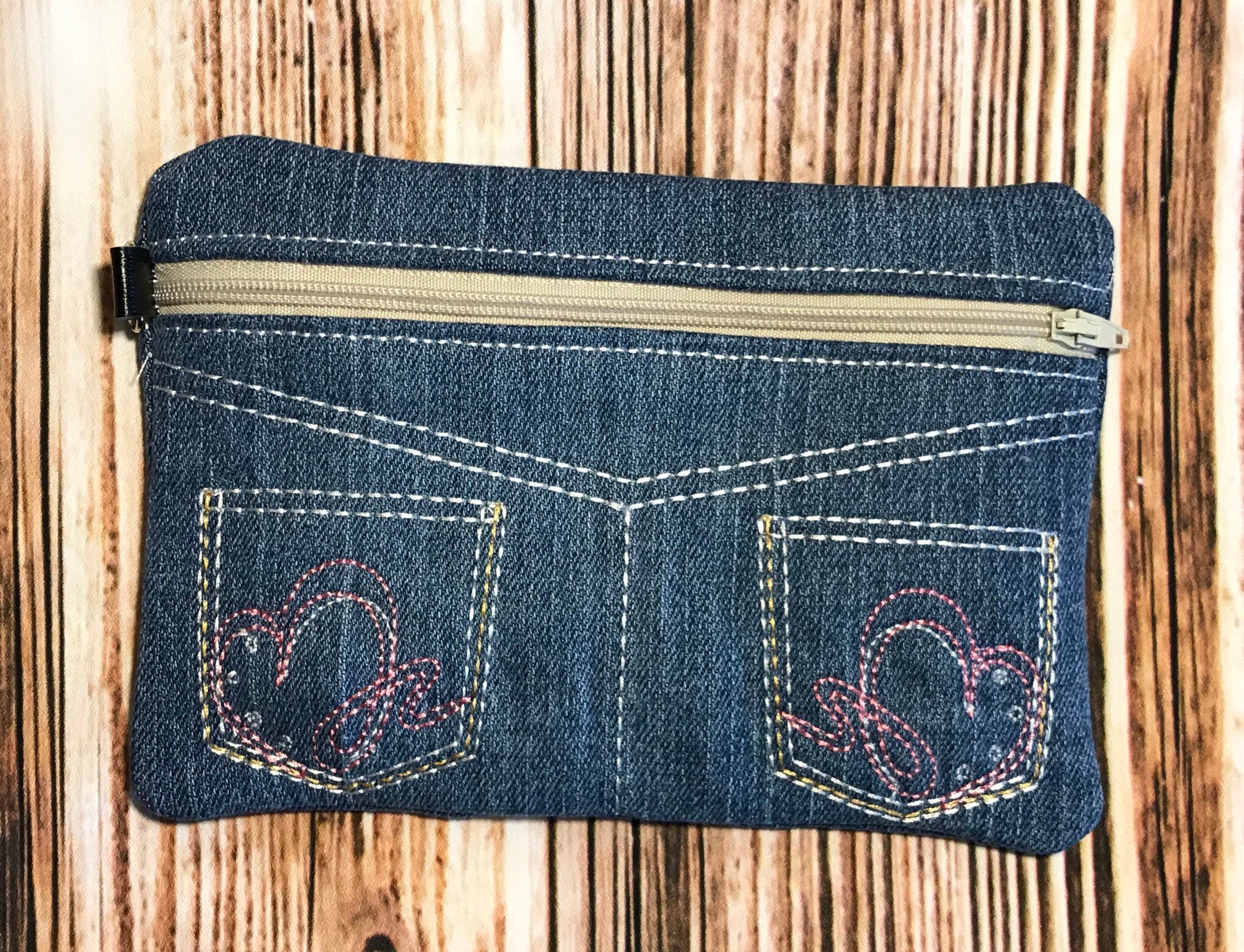 Jean Pockets ITH Machine Embroidery Zipper Pouch Etsy