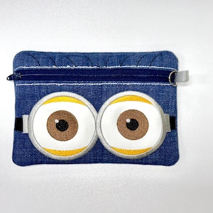 Yellow henchman, 5x7 ITH Machine Embroidery Design: Zipper Pouch, Fully Lined, pill shaped creature