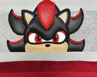Dark Shadow Hedgehog Peeker 5x7 applique design, Black and Red Hedgehog, Anti-Hero, Speed Phantom