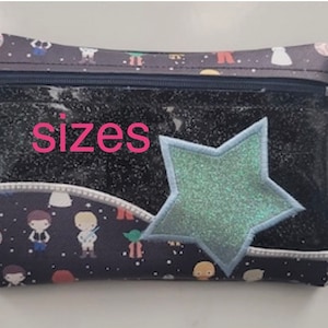 3 tamaños, bolsa con cremallera STAR Applique, 5x7, 6x9 y 8x10 ITH Bordado a máquina: Bolsa con cremallera